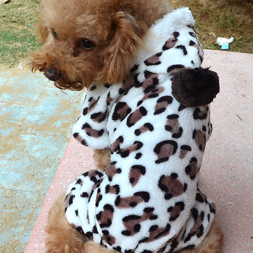 Dog Hoodie Hooded Flannel Winter Warm Leopard Printed Pet Puppy Clothes Jumpsuit Pajamas Outwear for Home Image 6