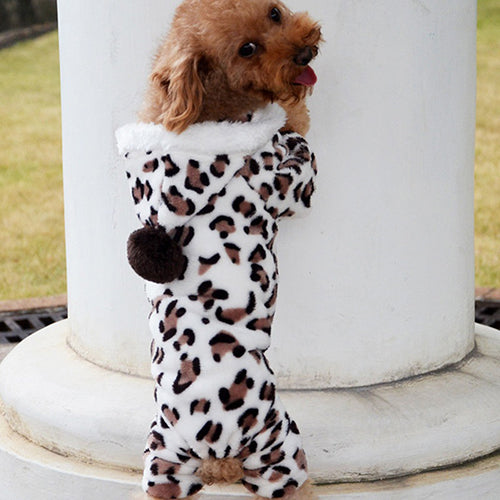 Dog Hoodie Hooded Flannel Winter Warm Leopard Printed Pet Puppy Clothes Jumpsuit Pajamas Outwear for Home Image 7