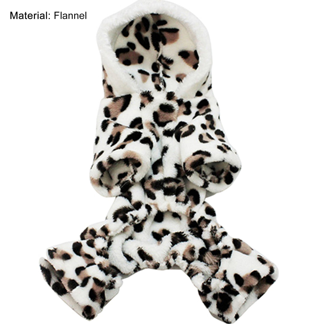 Dog Hoodie Hooded Flannel Winter Warm Leopard Printed Pet Puppy Clothes Jumpsuit Pajamas Outwear for Home Image 9