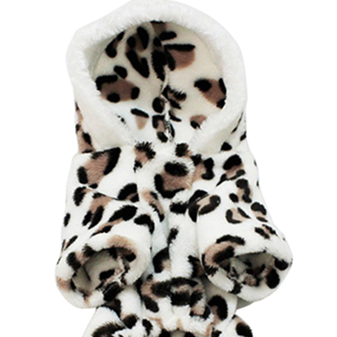Dog Hoodie Hooded Flannel Winter Warm Leopard Printed Pet Puppy Clothes Jumpsuit Pajamas Outwear for Home Image 10