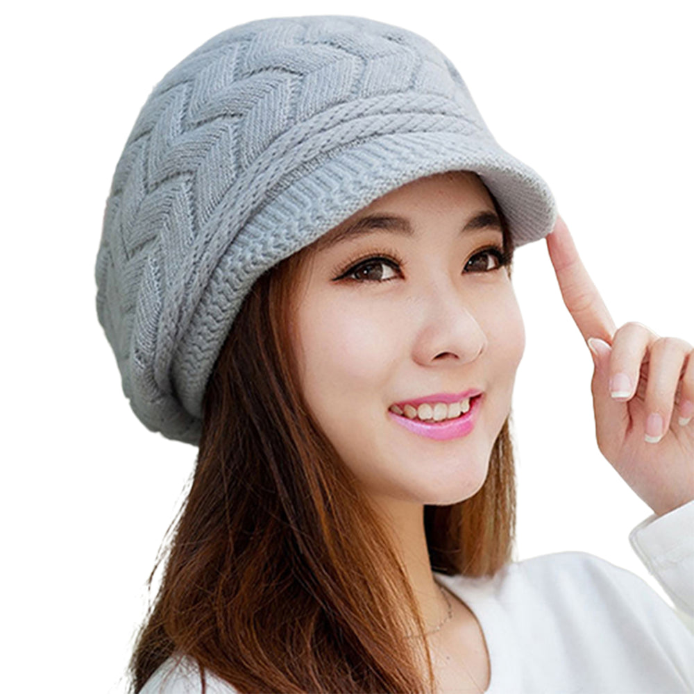 Knitted Hat Warm Flat Brim Shape Faux Rabbit faux Fashion Women Cold Hat for Cold Weather Image 2