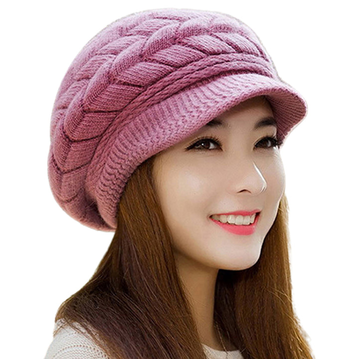 Knitted Hat Warm Flat Brim Shape Faux Rabbit faux Fashion Women Cold Hat for Cold Weather Image 3