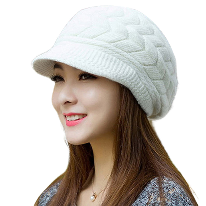 Knitted Hat Warm Flat Brim Shape Faux Rabbit faux Fashion Women Cold Hat for Cold Weather Image 6