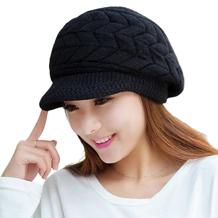 Knitted Hat Warm Flat Brim Shape Faux Rabbit faux Fashion Women Cold Hat for Cold Weather Image 7