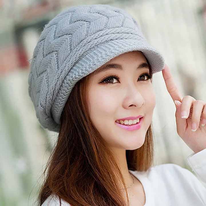 Knitted Hat Warm Flat Brim Shape Faux Rabbit faux Fashion Women Cold Hat for Cold Weather Image 9