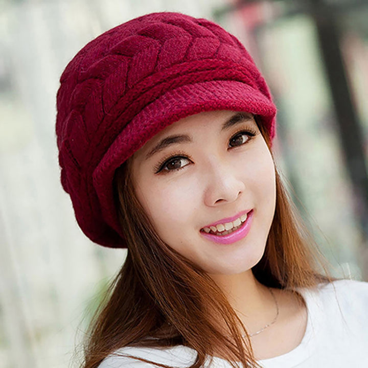Knitted Hat Warm Flat Brim Shape Faux Rabbit faux Fashion Women Cold Hat for Cold Weather Image 12