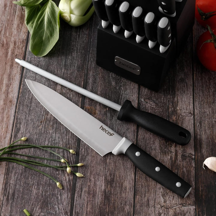 hecef Kitchen Knife Block Set14 Pieces Knife Set with Wooden Block and Sharpener Steel Image 4