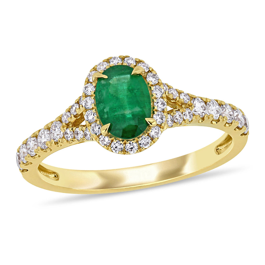 3/4 Carat (ctw) Oval-Cut Emerald Halo Ring in 14K Yellow Gold with Diamonds Image 1