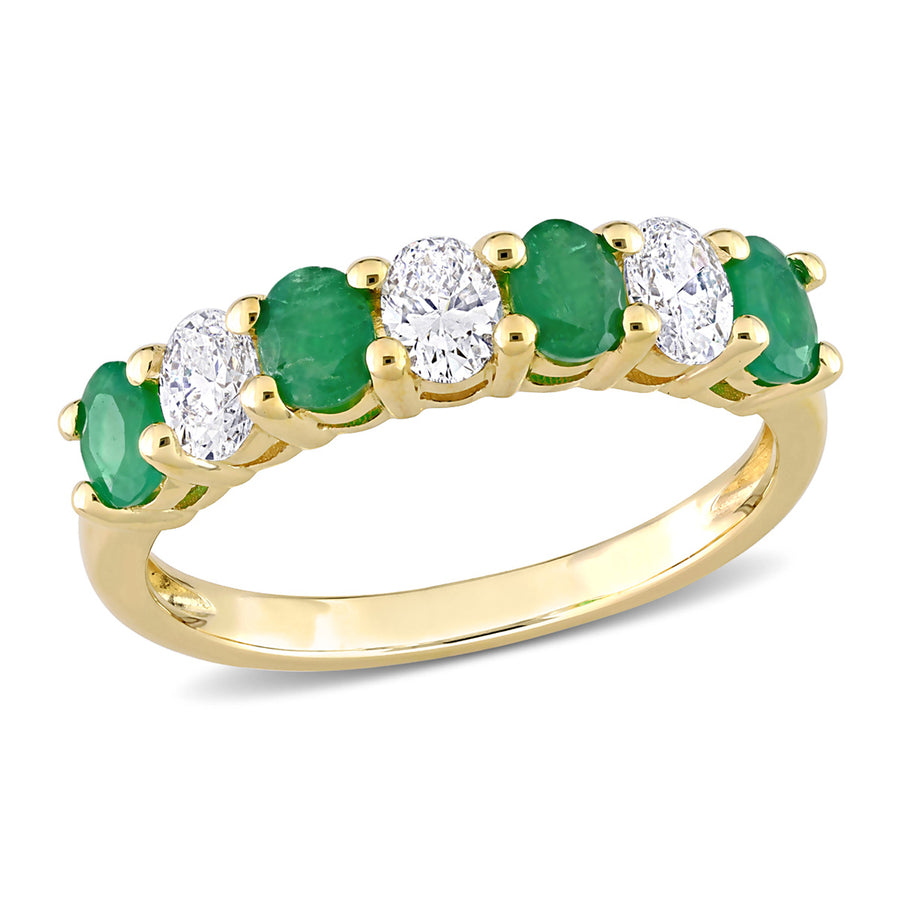 3/5 Carat (ctw) Emerald Band Ring in 14K Yellow Gold with Diamonds Image 1