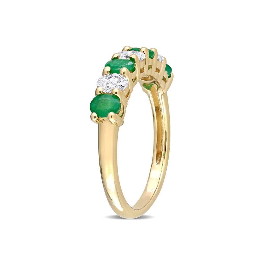 3/5 Carat (ctw) Emerald Band Ring in 14K Yellow Gold with Diamonds Image 2