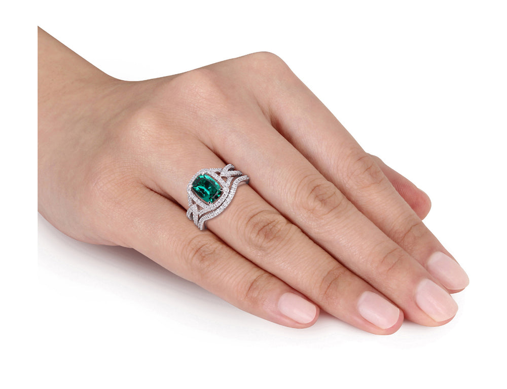 2.00 Carat (ctw) Lab-Created Emerald Bridal Wedding Ring Set 10K Gold with Diamonds Image 2