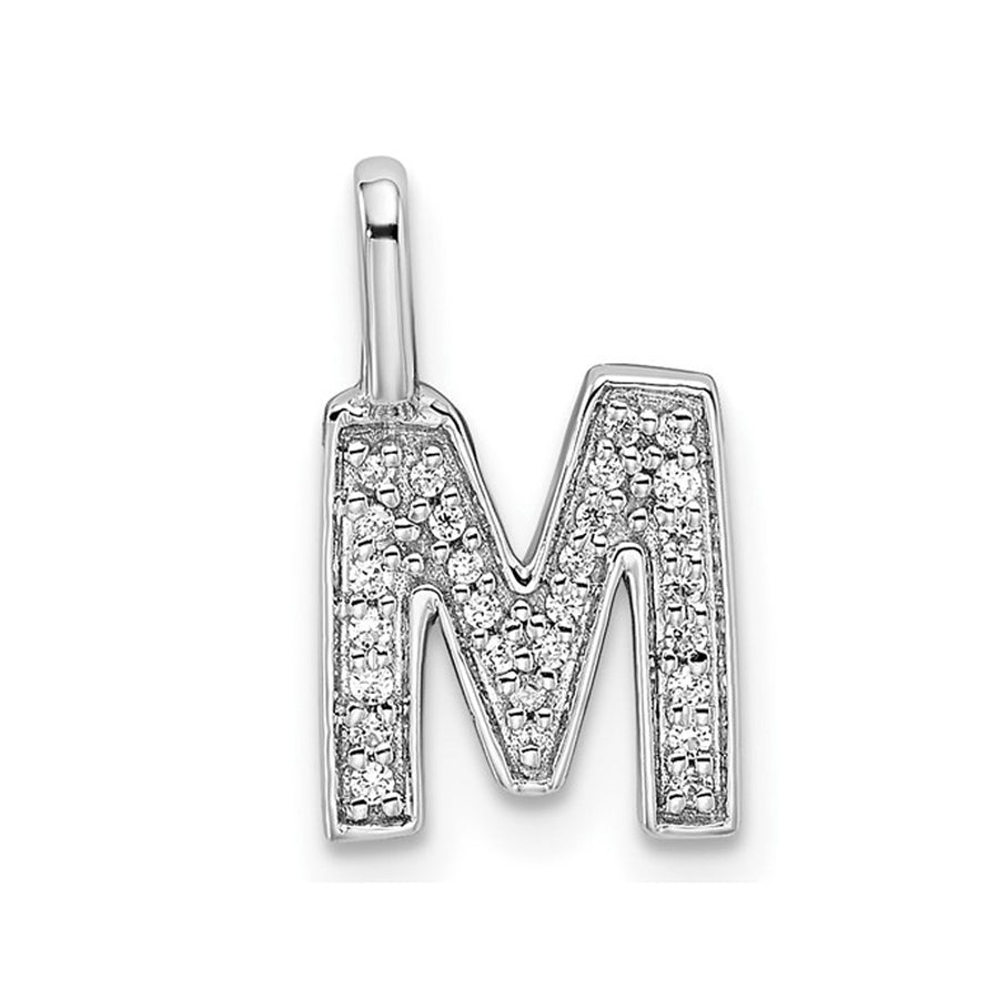 14K White Gold Initial -M- Pendant Charm with Accent Diamonds (NO CHAIN) Image 1