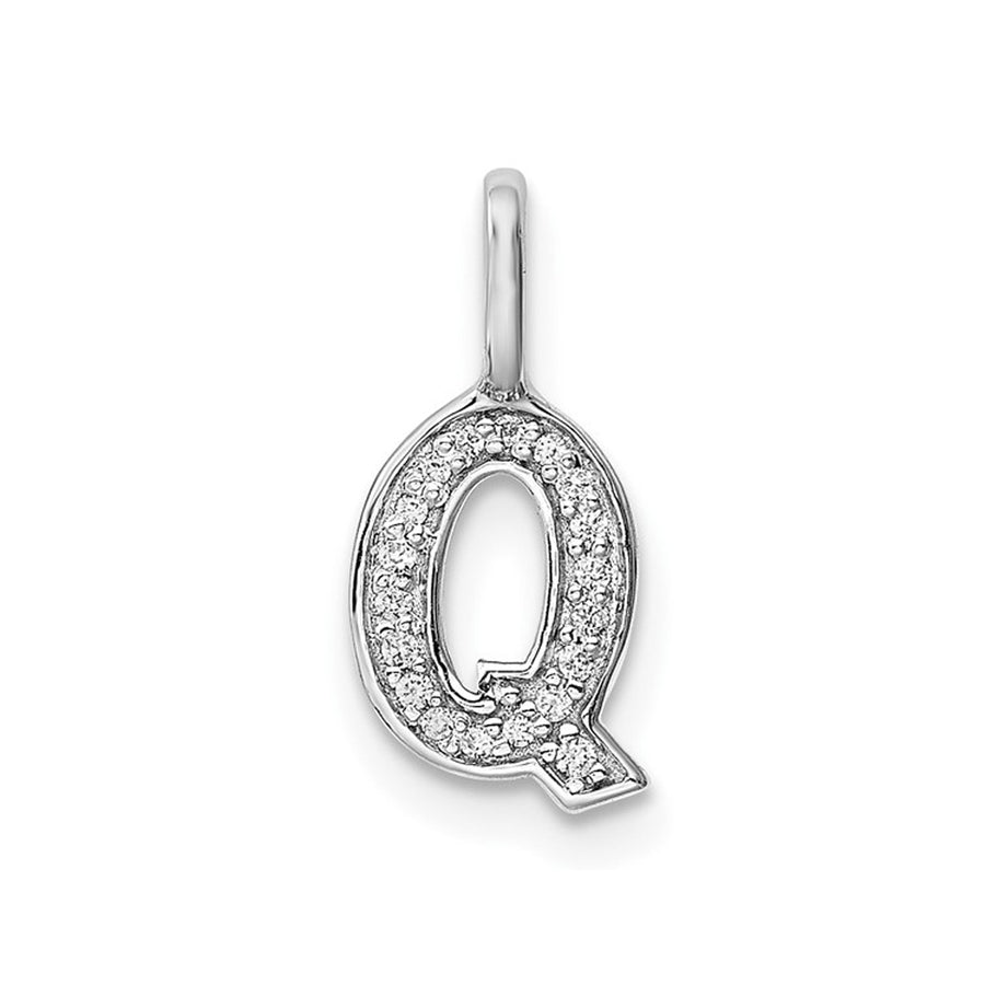 14K White Gold Initial -Q- Pendant Charm with Accent Diamonds (NO CHAIN) Image 1