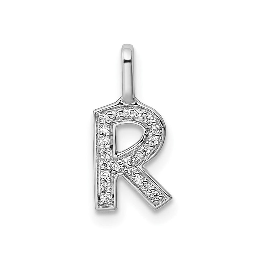 14K White Gold Initial -R- Pendant Charm with Accent Diamonds (NO CHAIN) Image 1