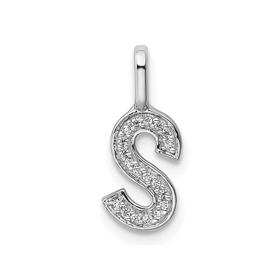 14K White Gold Initial -S- Pendant Charm with Accent Diamonds (NO CHAIN) Image 1