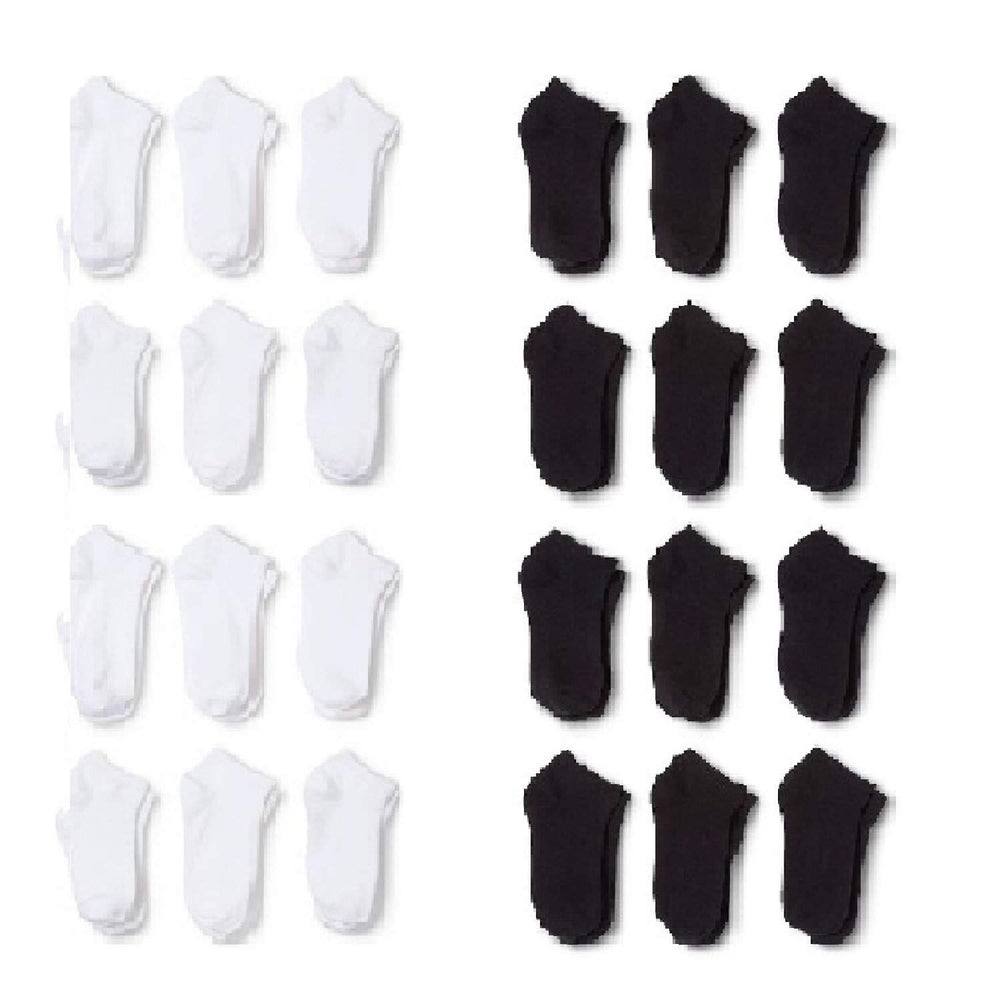 24 Pairs Men Low Cut Socks 9-11 or 6-8 Black or White or Mixed Image 2