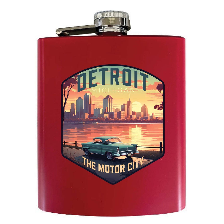 Detroit Michigan Design A Souvenir 7 oz Steel Flask Matte Finish Image 1