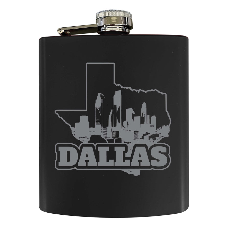 Dallas Texas Souvenir 7 oz Engraved Steel Flask Matte Finish Image 1