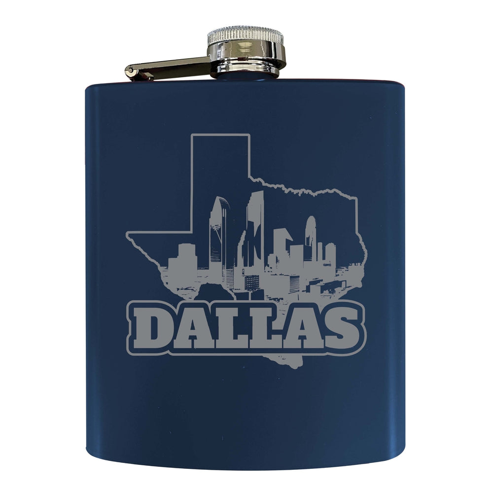 Dallas Texas Souvenir 7 oz Engraved Steel Flask Matte Finish Image 2