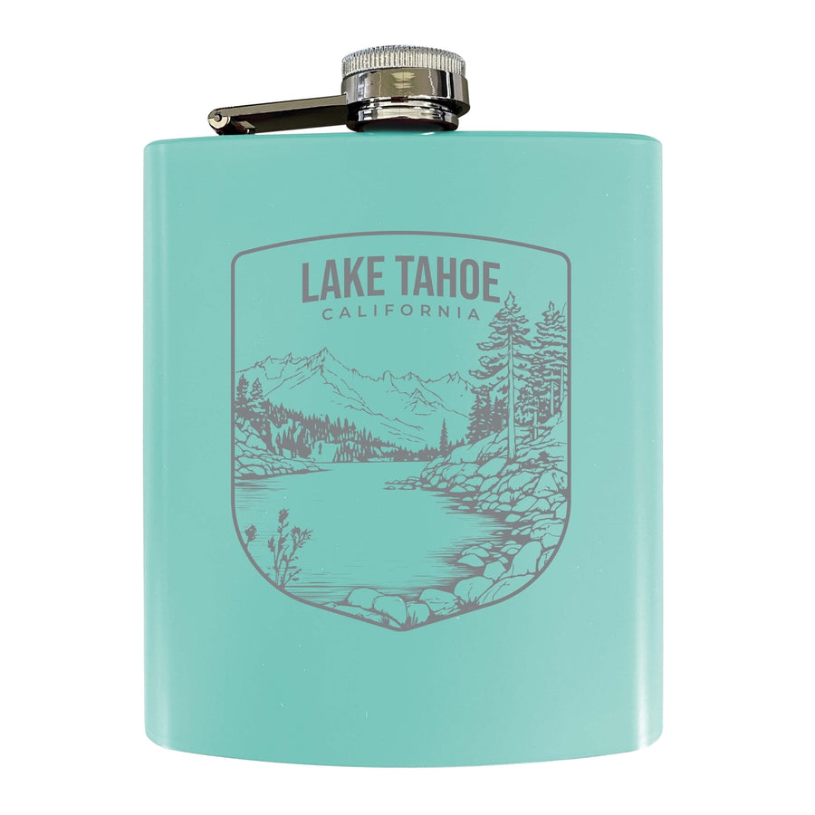 Lake Tahoe California Souvenir 7 oz Engraved Steel Flask Matte Finish Image 1