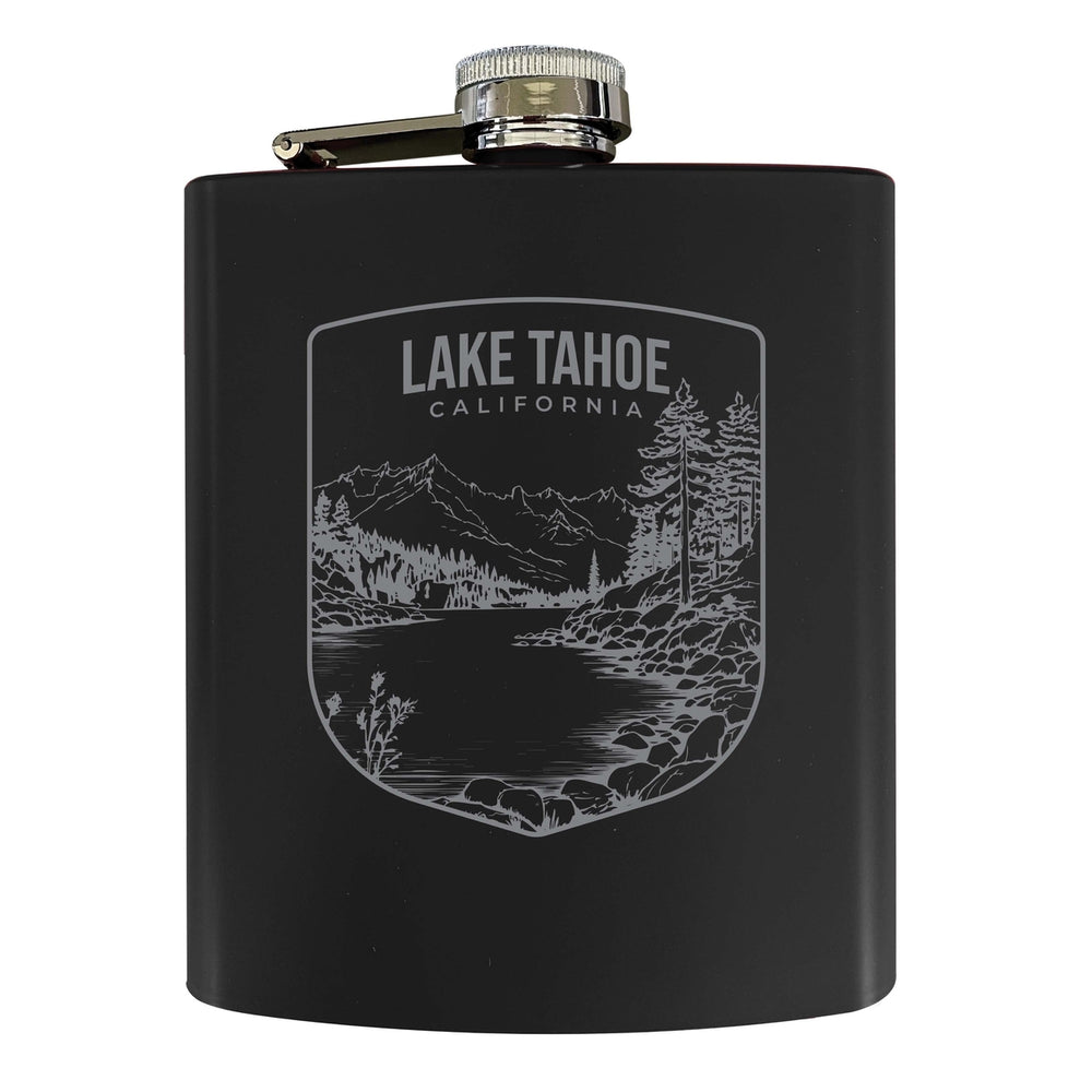 Lake Tahoe California Souvenir 7 oz Engraved Steel Flask Matte Finish Image 2