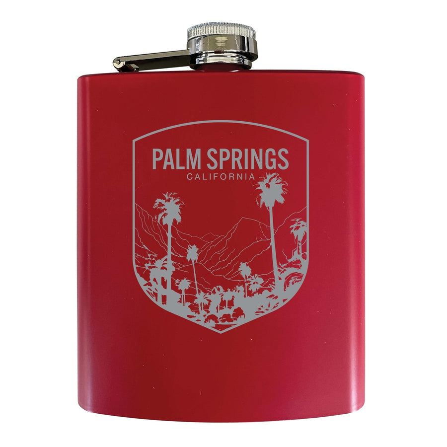 Palm Springs Califronia Souvenir 7 oz Engraved Steel Flask Matte Finish Image 1