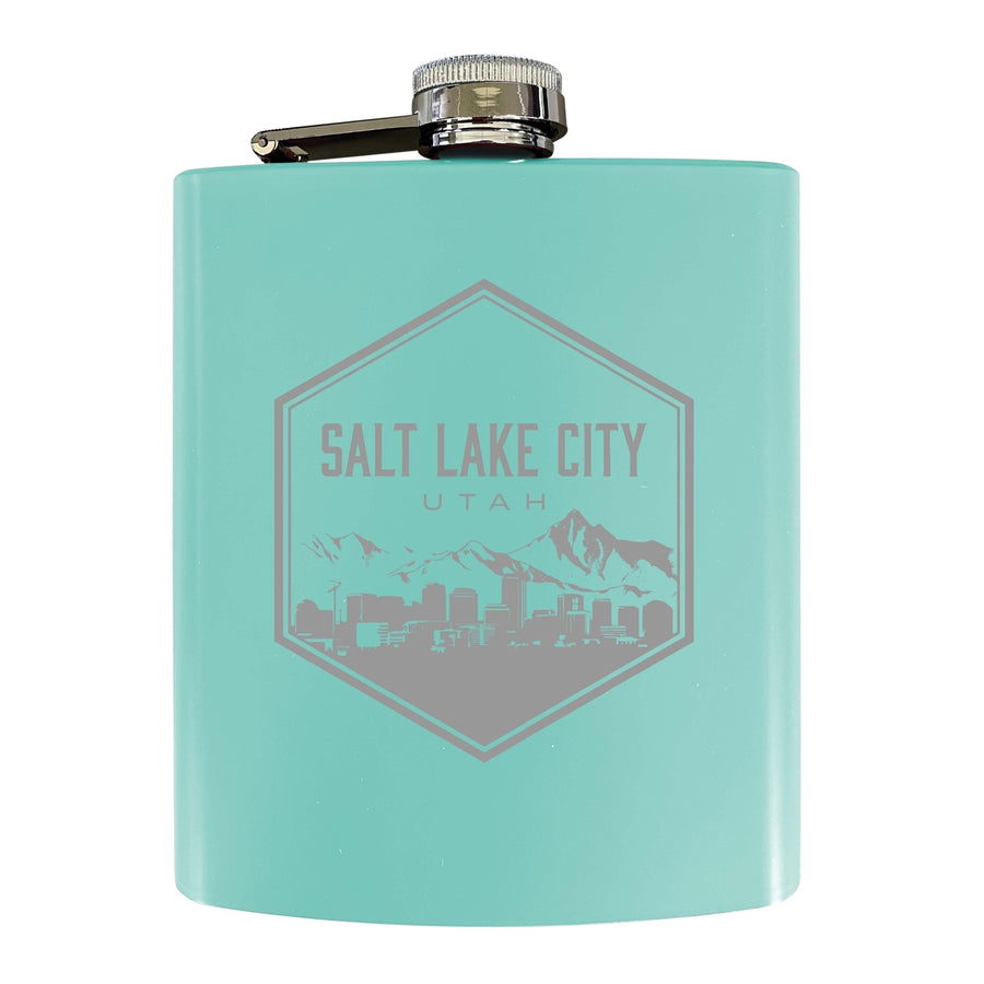Salt Lake City Utah Souvenir 7 oz Engraved Steel Flask Matte Finish Image 1