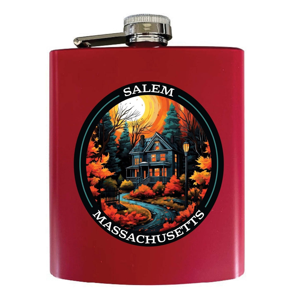 Salem Massachussettes Design B Souvenir 7 oz Steel Flask Matte Finish Image 2