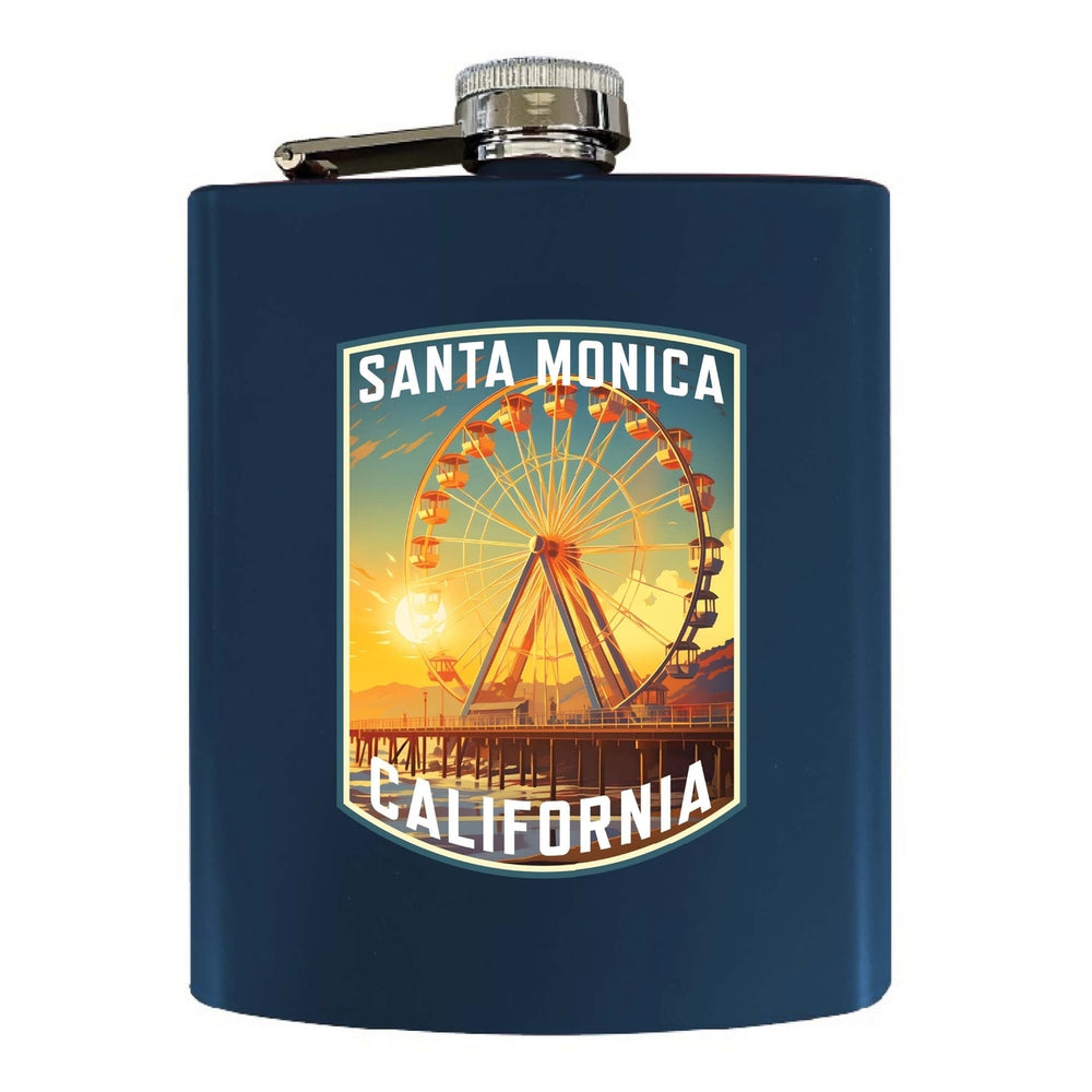 Santa Monica California Design C Souvenir 7 oz Steel Flask Matte Finish Image 2