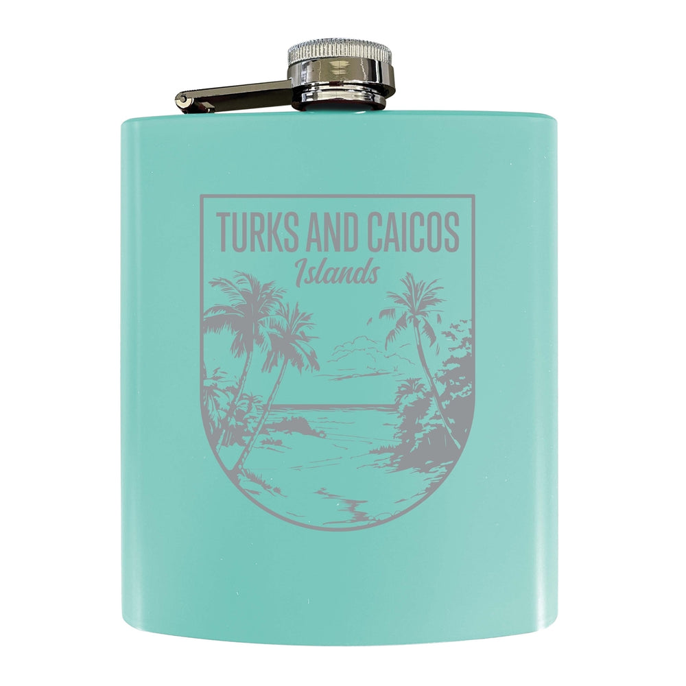 Turks and Caicos Islands Souvenir 7 oz Engraved Steel Flask Matte Finish Image 2