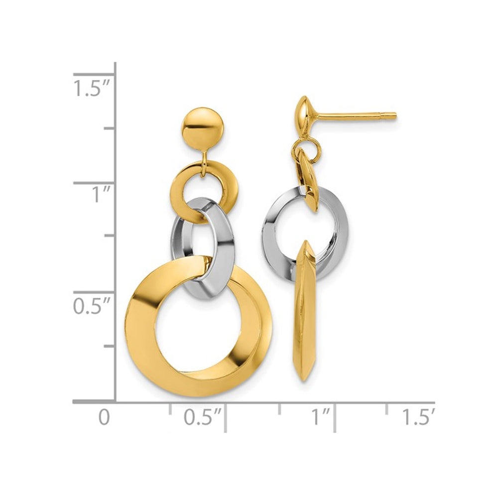 14K Yellow and White Gold Polished Multi-Circle Dangle Post Earrings Image 2