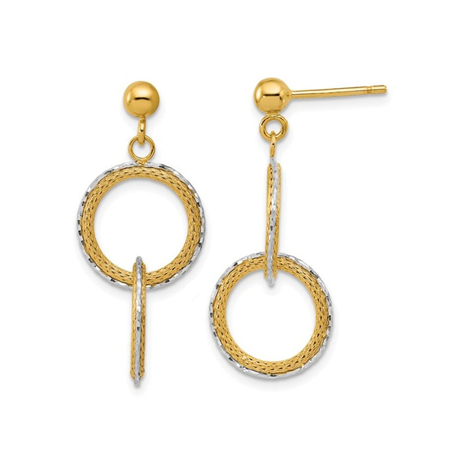14K Yellow Gold Diamond-Cut Circle Dangle Post Earrings Image 1