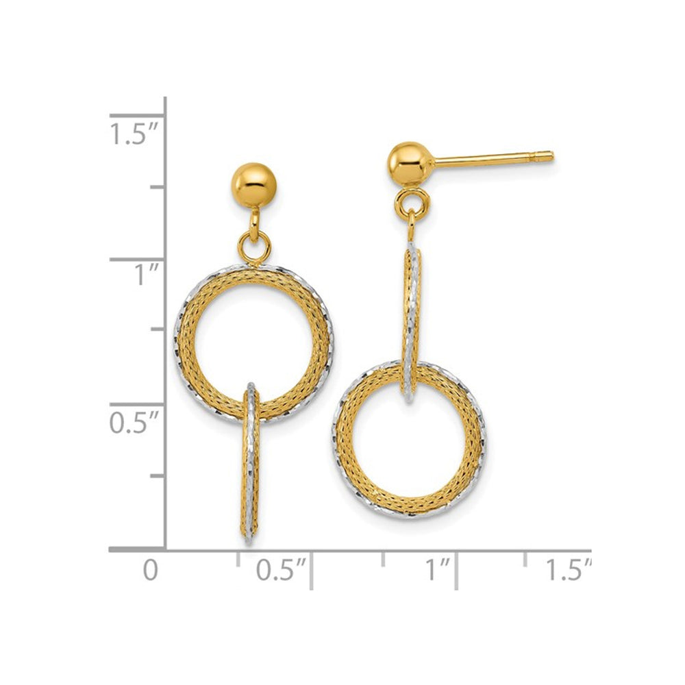 14K Yellow Gold Diamond-Cut Circle Dangle Post Earrings Image 2