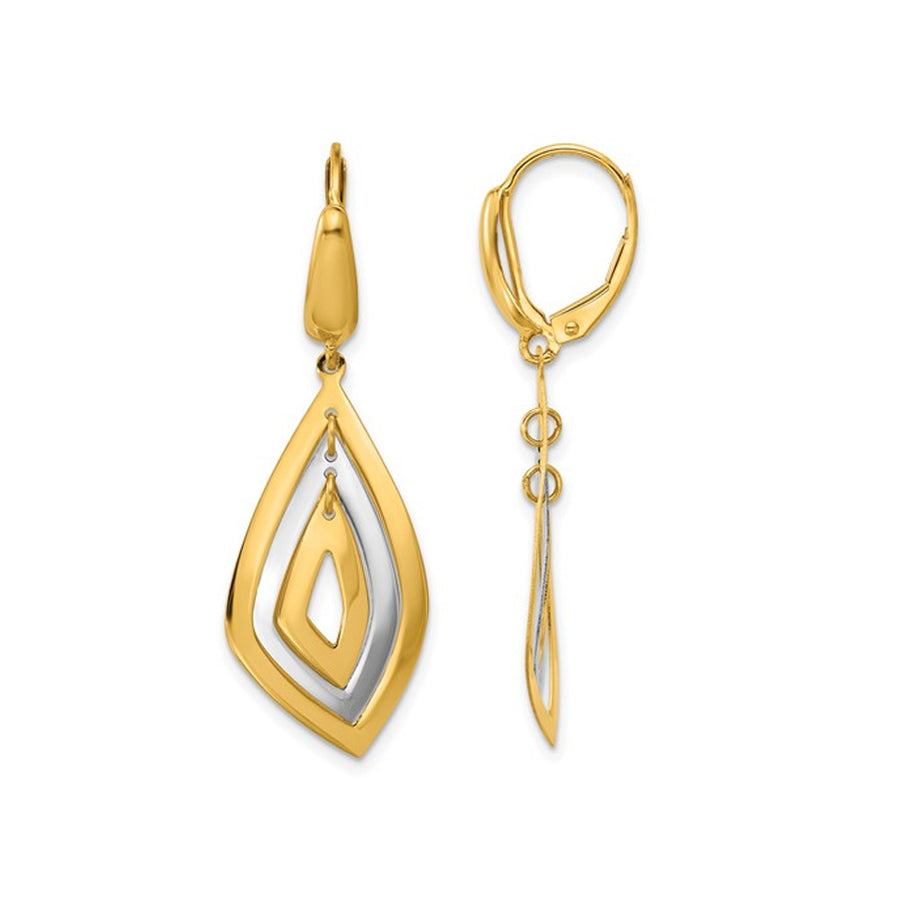 14K Yellow and White Gold Polished Dangle Leverback Earrings Image 1
