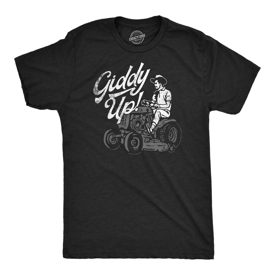 Mens Funny T Shirts Giddy Up Sarcastic Lawn Mower Graphic Tee For Men Image 1