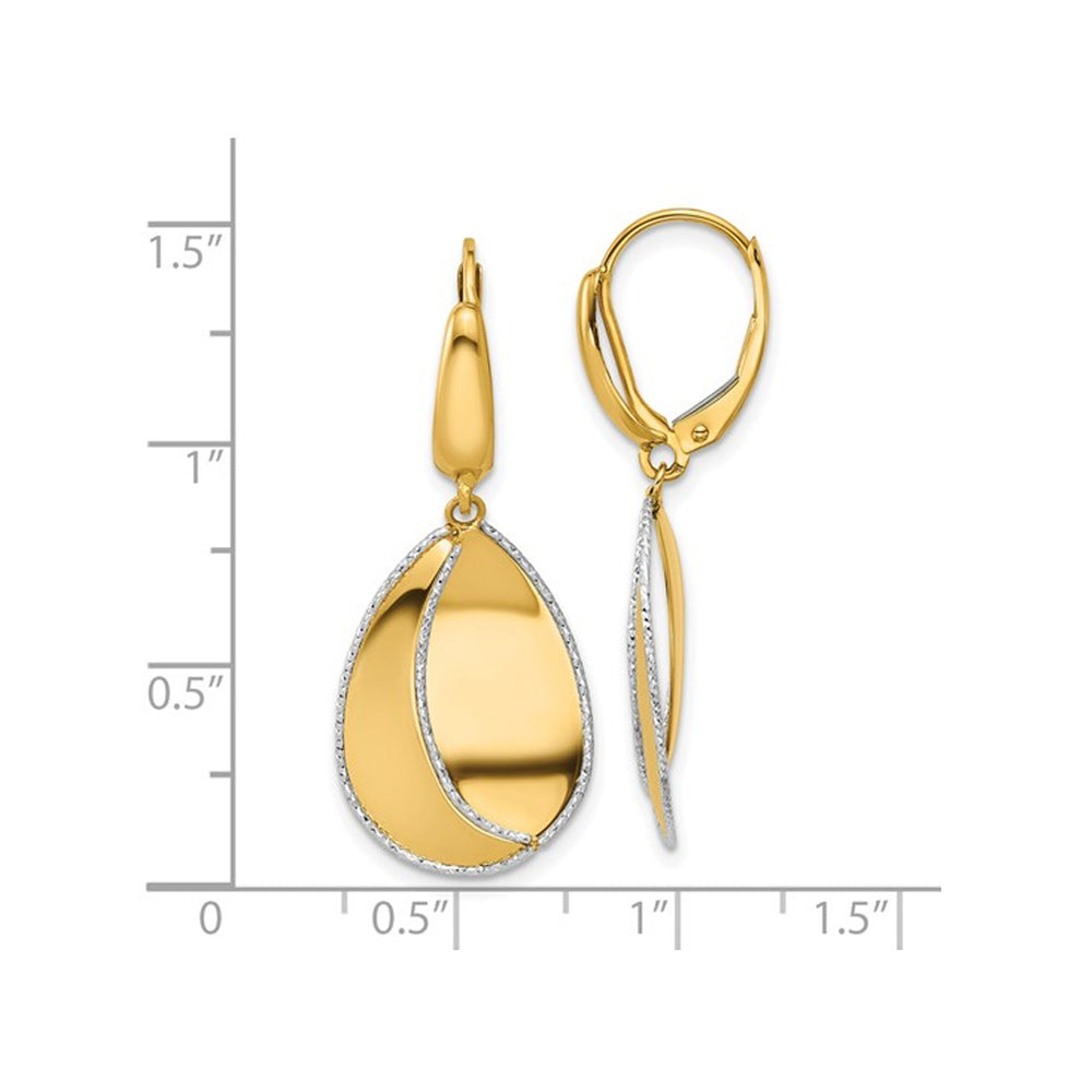 14K Yellow Gold Polished Drop Leverback Earrings Image 2