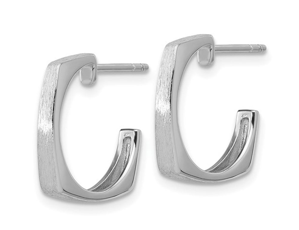 Sterling Silver Brushed Square J-Post Hoop Earrings Image 2