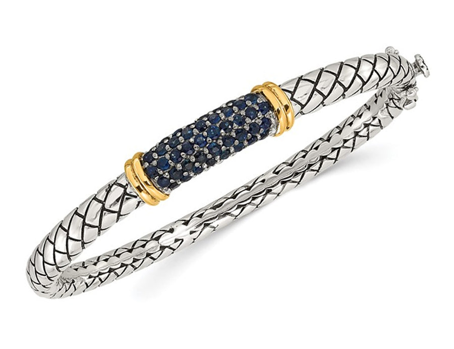 2.15 Carat (ctw) Blue Sapphire Bangle Bracelet in Sterling Silver Image 1