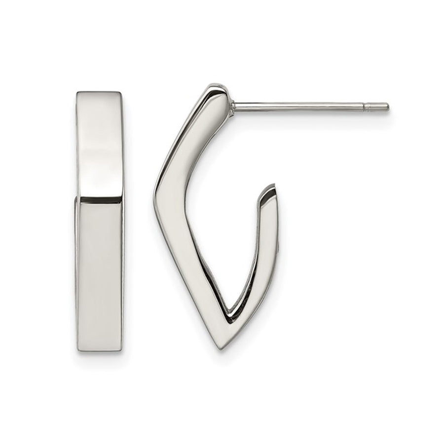 Stainless Steel Polished J-Post Dangle Earrings Image 1