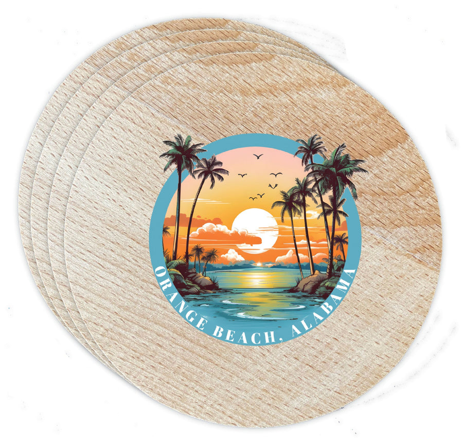 Orange Beach Alabama Design B Souvenir Coaster Wooden 3.5 x 3.5-Inch 4 Pack Image 1