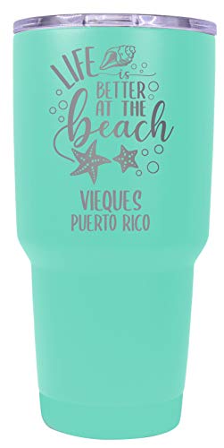 Vieques Puerto Rico Souvenir Laser Engraved 24 Oz Insulated Stainless Steel Tumbler Seafoam Image 1
