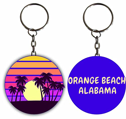 Orange Beach Alabama Sunset Palm Metal Keychain Image 1