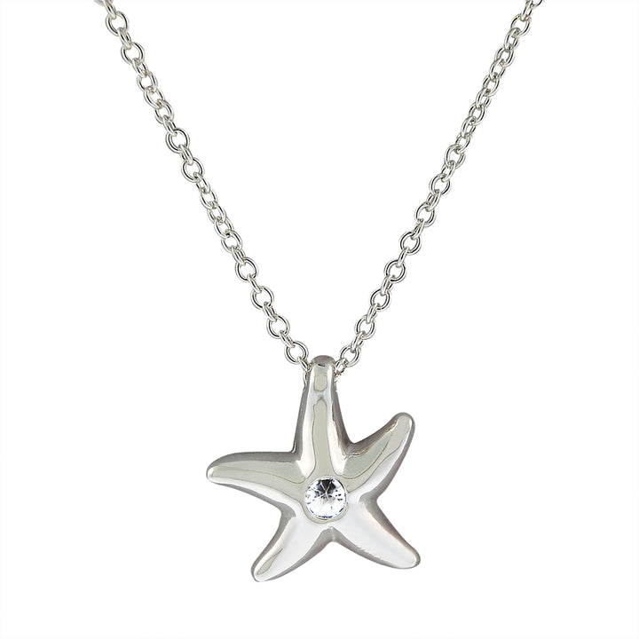 Sterling Silver Star Fish Necklace With Simulated Diamond In Center Image 1