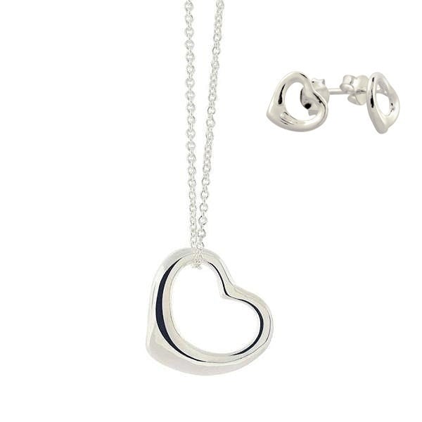 Sterling Silver Floating Heart Pendant Necklace with Matching Earrings Image 1