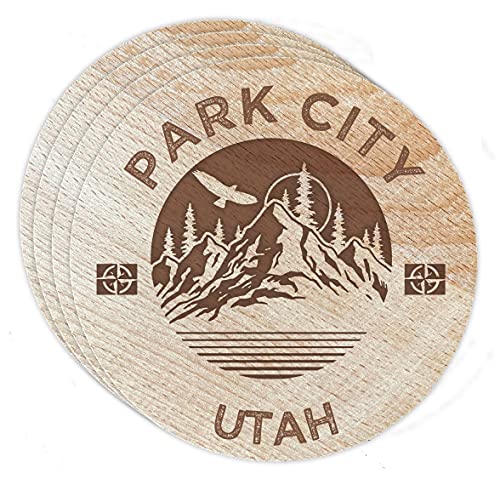 Park City Utah 4 Pack Engraved Wooden Coaster Camp Outdoors Design Image 1