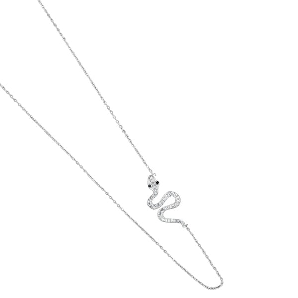 Sterling Silver Sideways CZ Snake Necklace Image 2