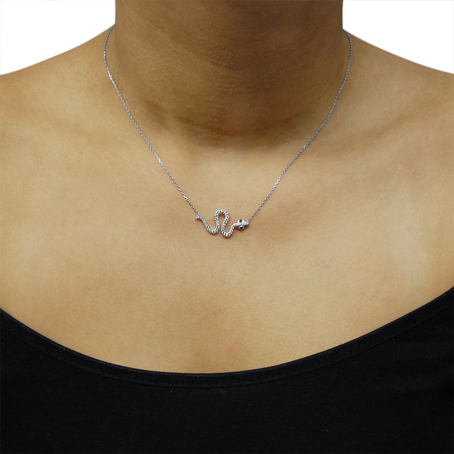 Sterling Silver Sideways CZ Snake Necklace Image 1