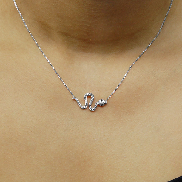 Sterling Silver Sideways CZ Snake Necklace Image 3