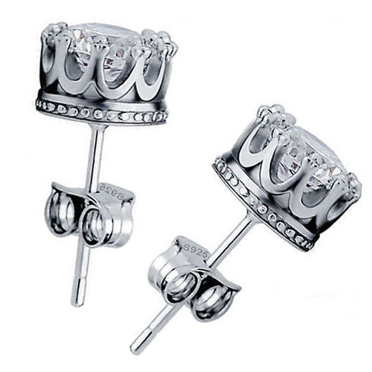 Sterling Silver Royal Crown Stud Earrings Image 1