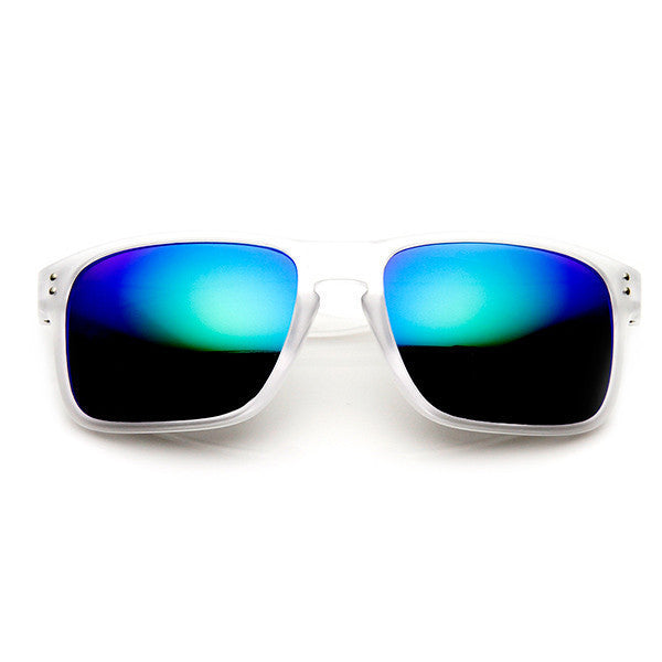 Action Sports Color Mirror Lens Frosted Horned Rim Sunglasses - 9234 Image 2